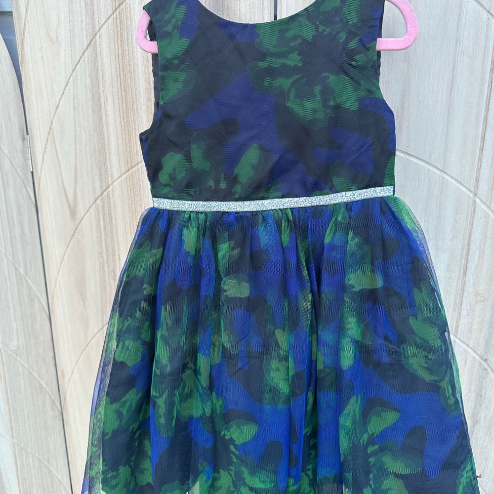 Blueberi Boulevard Blue and Green Fit and Flare Dress